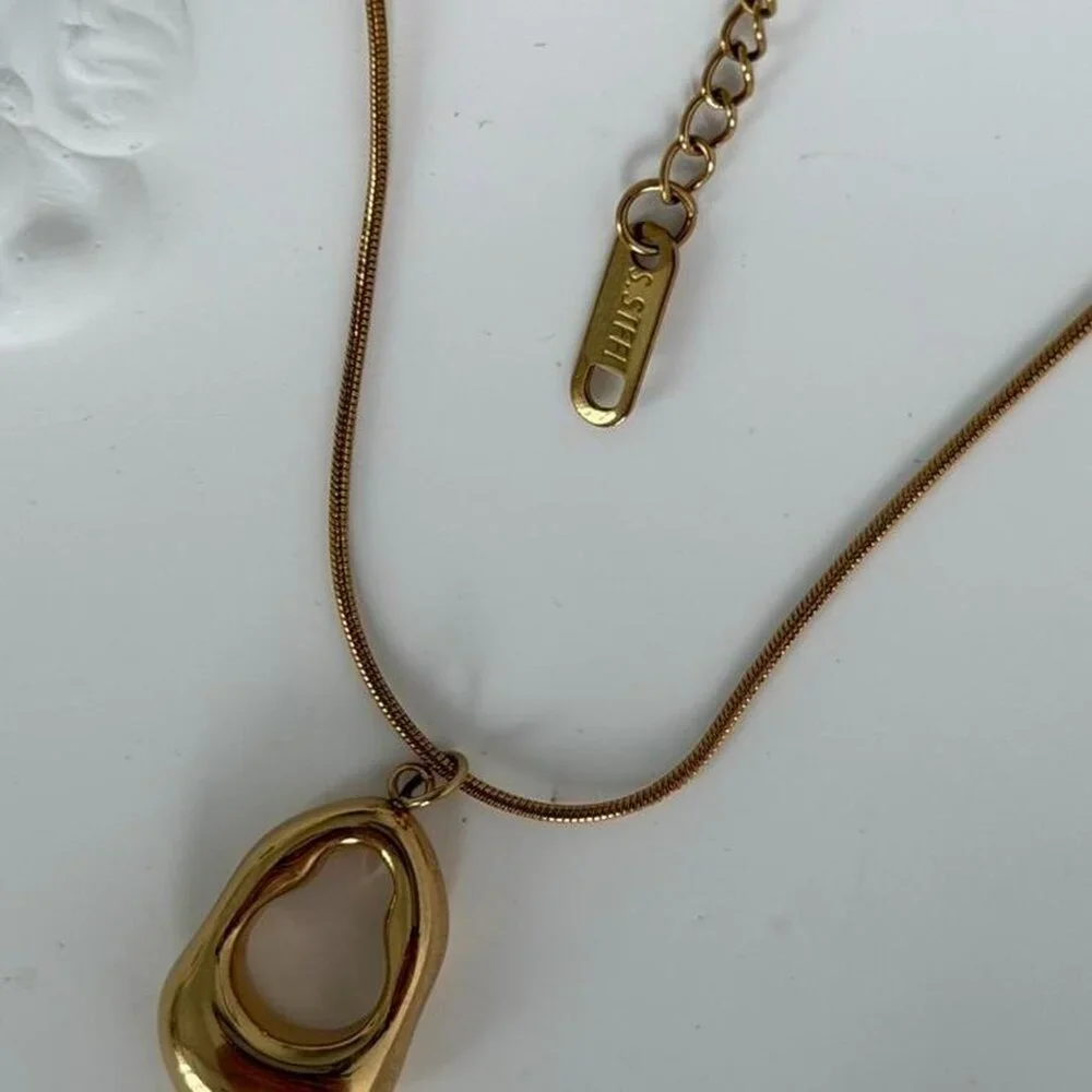 SKU:0495‎ vintage gold chain necklace With gold pendant material stainless steel